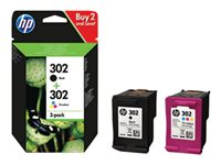 HP 302 - Pack de 2 - noir, couleur (cyan, magenta, jaune) - original - cartouche d'encre - pour Deskjet 11XX, 21XX, 36XX; Envy 451X, 452X; Officejet 38XX, 46XX, 52XX X4D37AE#301